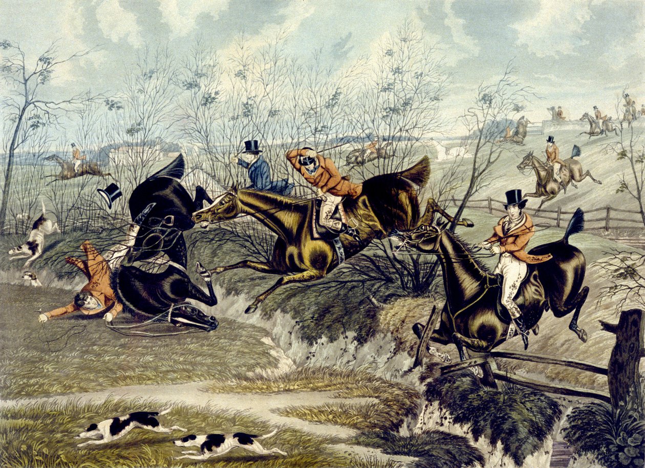 The Grand Leicestershire Fox Hunt, skylt 3, graverad av Charles Hunt (färg litho) av Samuel Henry (after) Alken