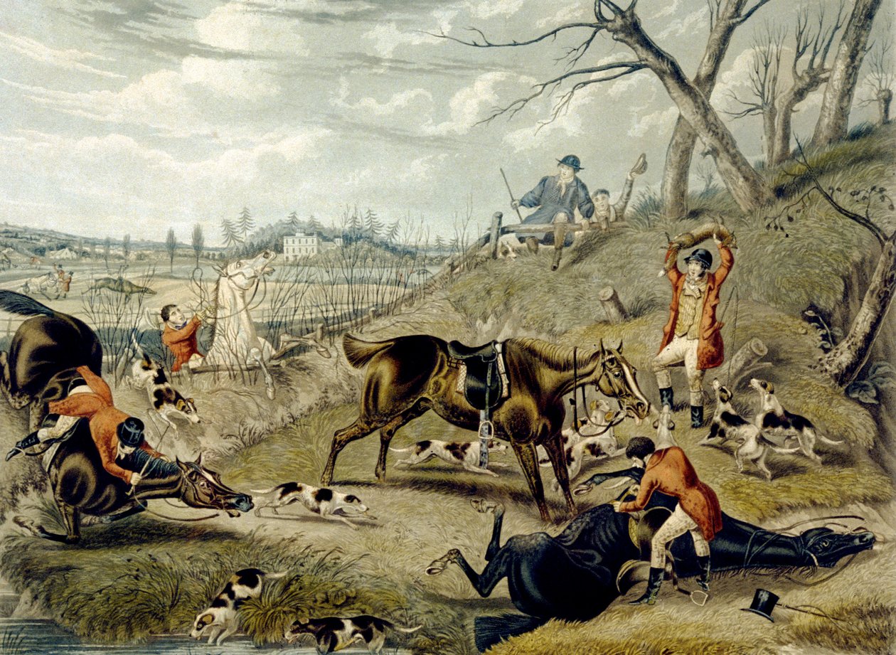 The Grand Leicestershire Fox Hunt, skylt 4, graverad av Charles Hunt av Samuel Henry (after) Alken