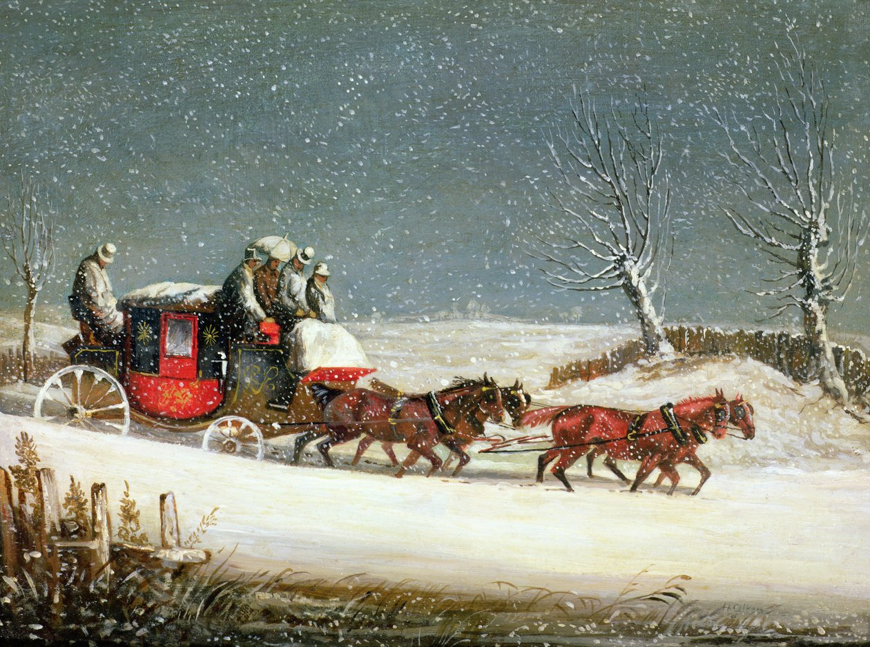 The Royal Mail in Deep Snow (olja på panel) av Samuel Henry Alken