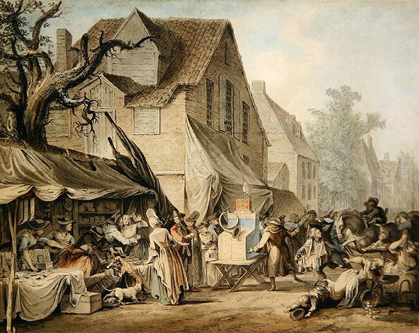 En marknadsscen (penna och bläck med vattenfärg och bläcktvättar) av Samuel Hieronymous Grimm