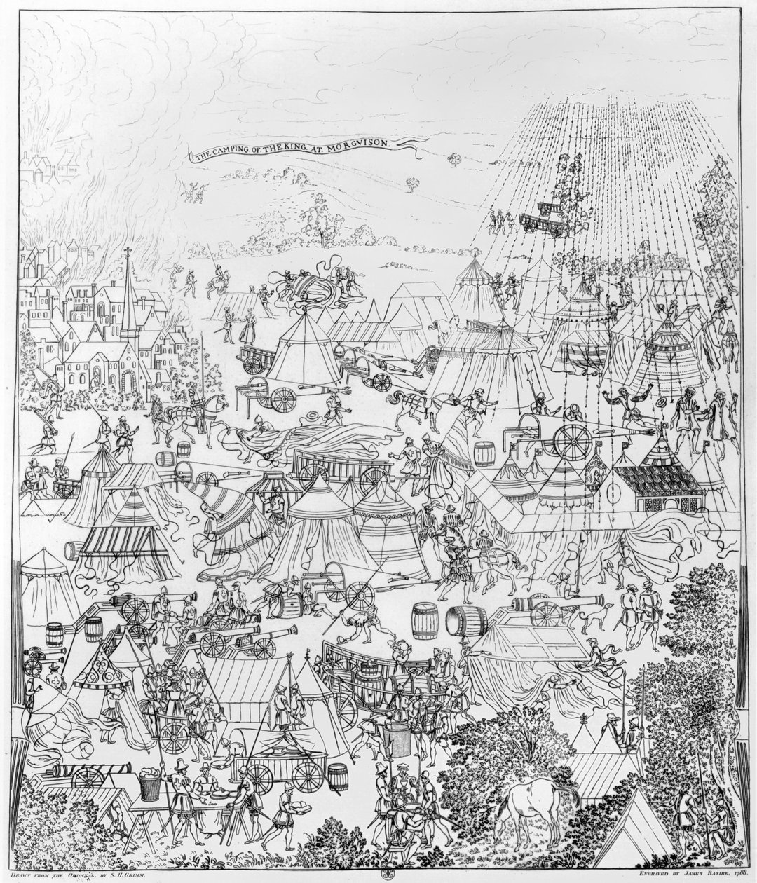 Kung Henry VIII:s läger i Marquison, juli 1544, etsat av James Basire, 1788 av Samuel Hieronymous Grimm