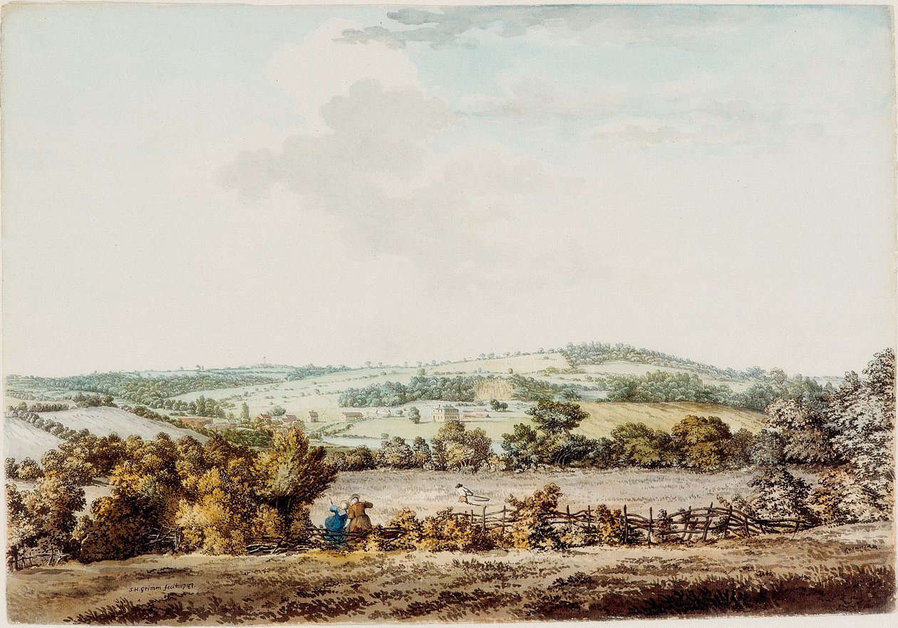 The Old House at the Grange and Barber Wood, 1787 (penna och bläck och wc på papper) av Samuel Hieronymous Grimm