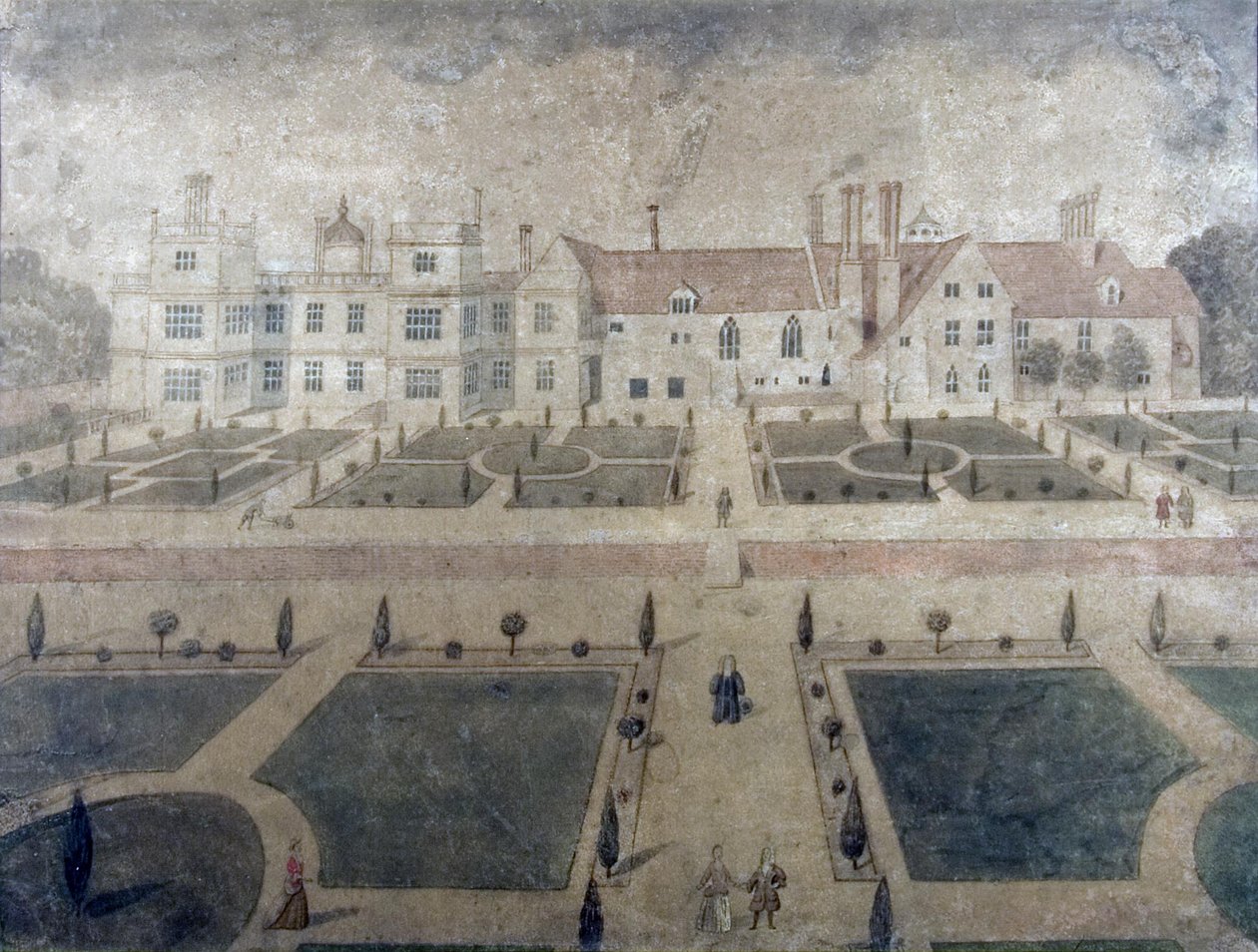 Welbeck Abbey, från sydvästfronten, ca 1780 (wc på papper) av Samuel Hieronymous Grimm
