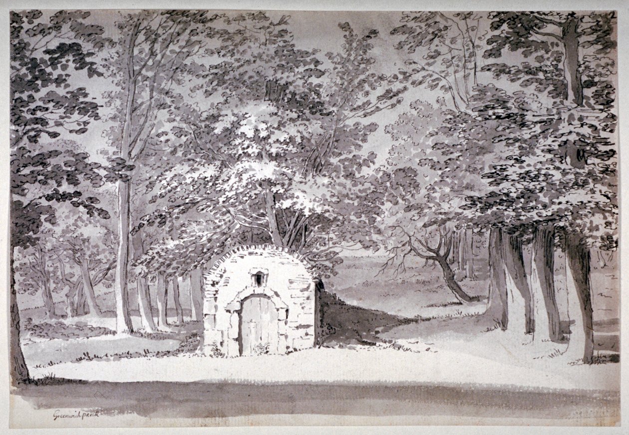 Ett ishus eller kanal i Greenwich Park, London, 1772 av Samuel Hieronymus Grimm