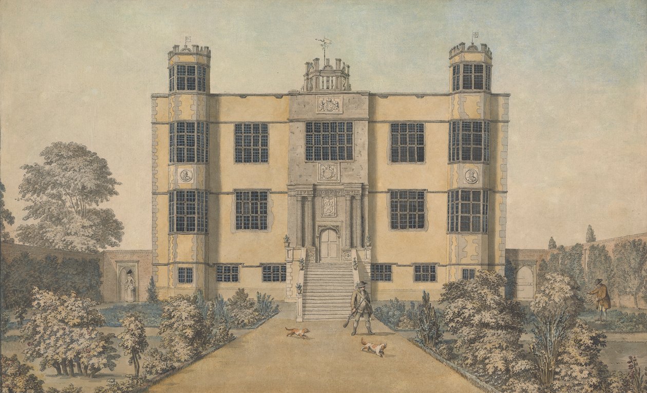 Barlborough Hall, nära Chesterfield, Derbyshire: Hallens huvudfront av Samuel Hieronymus Grimm