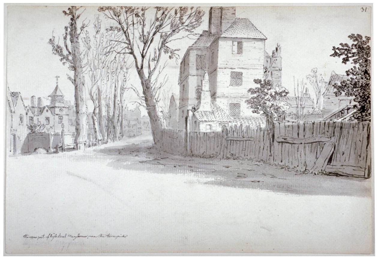 Utsikt över den övre delen av St Marylebone High Street och turnpike, London, 1772 av Samuel Hieronymus Grimm