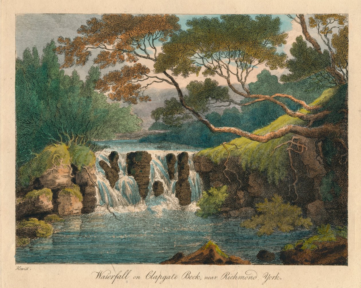 Vattenfall på Clapgate Beck, nära Richmond, York, sent 1700-tidigt 1800-tal. av Samuel Howitt