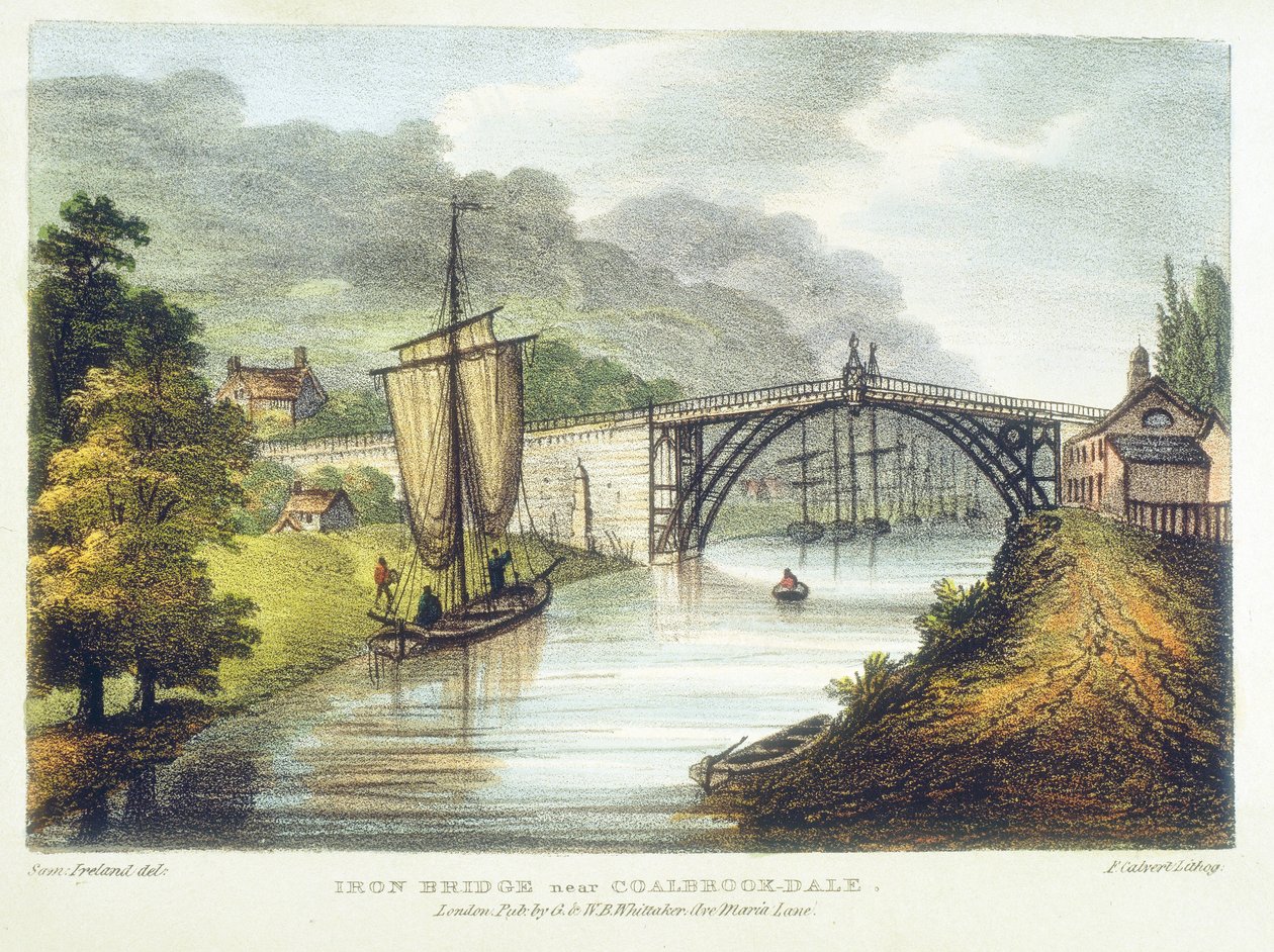 Järnbro över Severn vid Ironbridge, Coalbrookdale, England, byggd 1779 1795 av Samuel Ireland