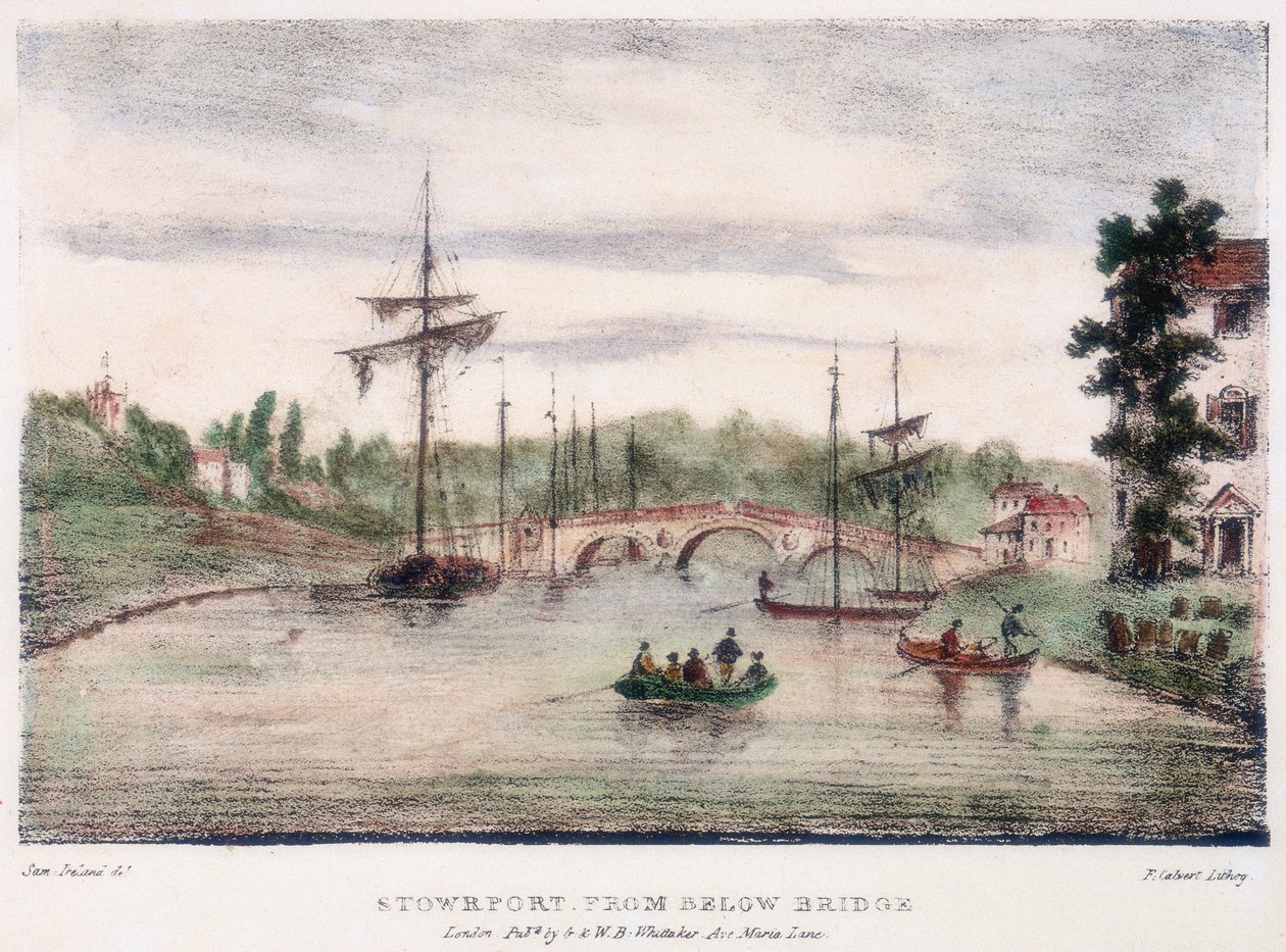 Stourport-on-Severn, Worcestershire, från nedanför bron, c1795. av Samuel Ireland