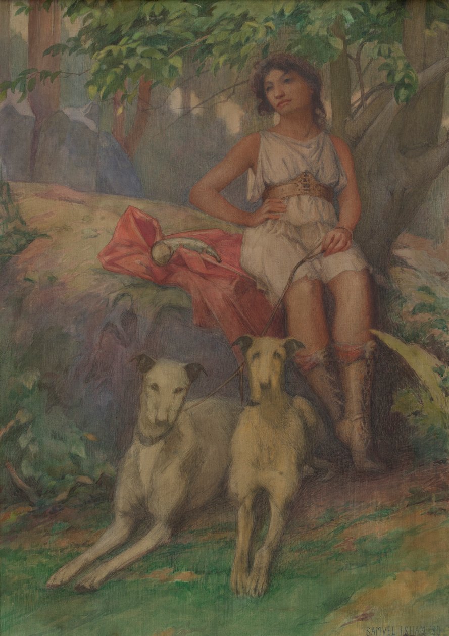 Figur med två hundar av Samuel Isham