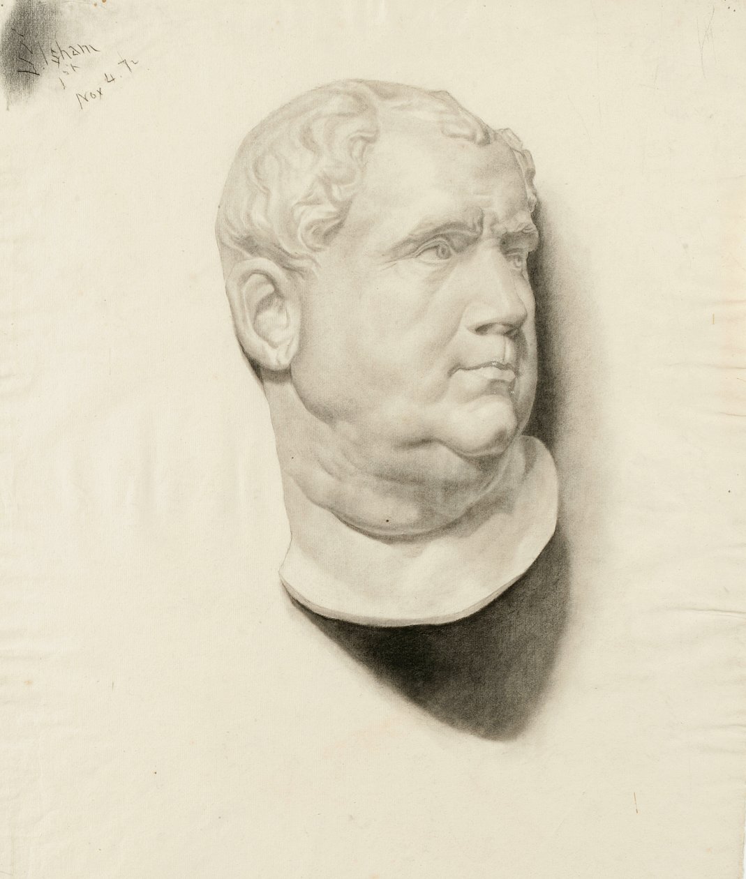 Skiss av en avgjutning av ett manligt huvud, 1872 (kol på krämigt papper) av Samuel Isham