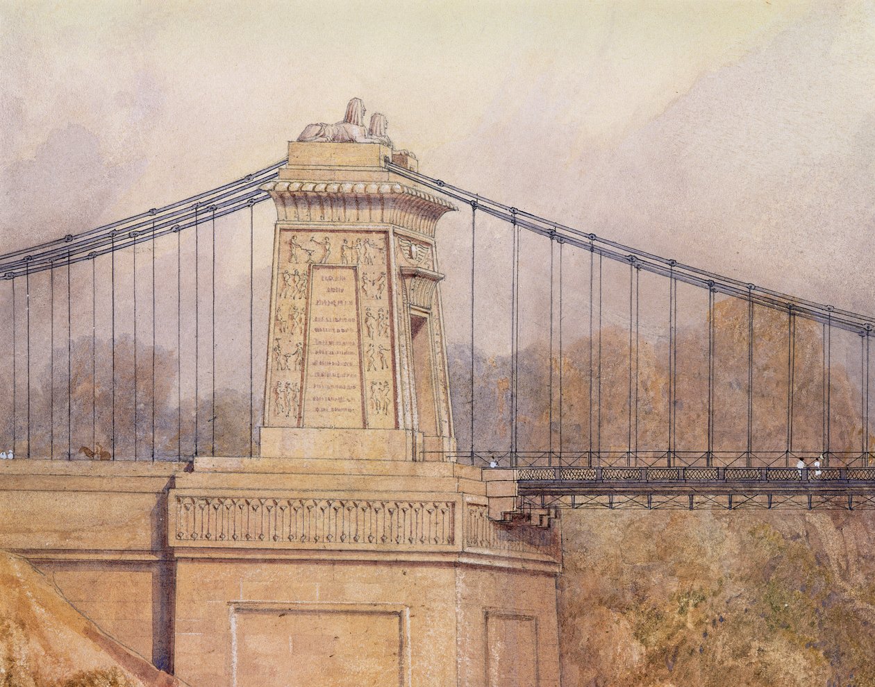Detalj av den godkända designen för Clifton Suspension Bridge av Samuel Jackson