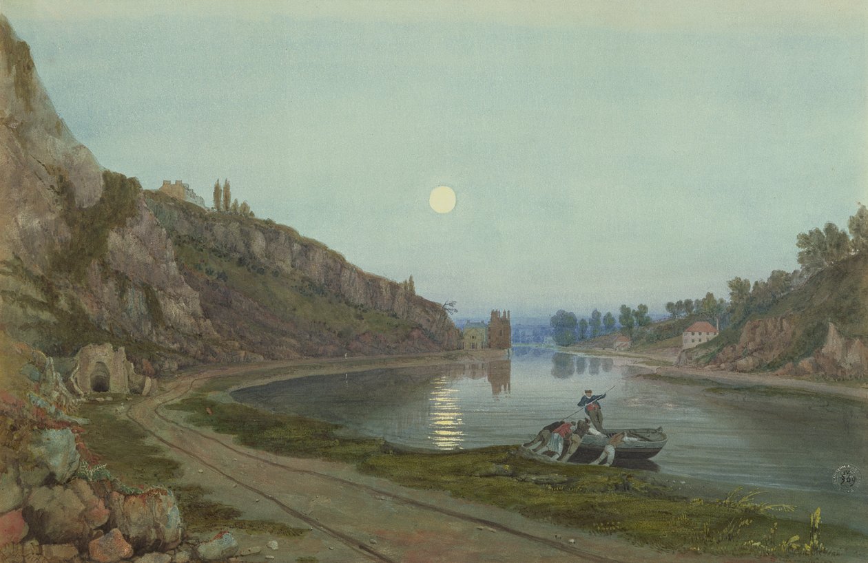 De nya och gamla Hotwell-husen i månsken, ca. 1825 av Samuel Jackson