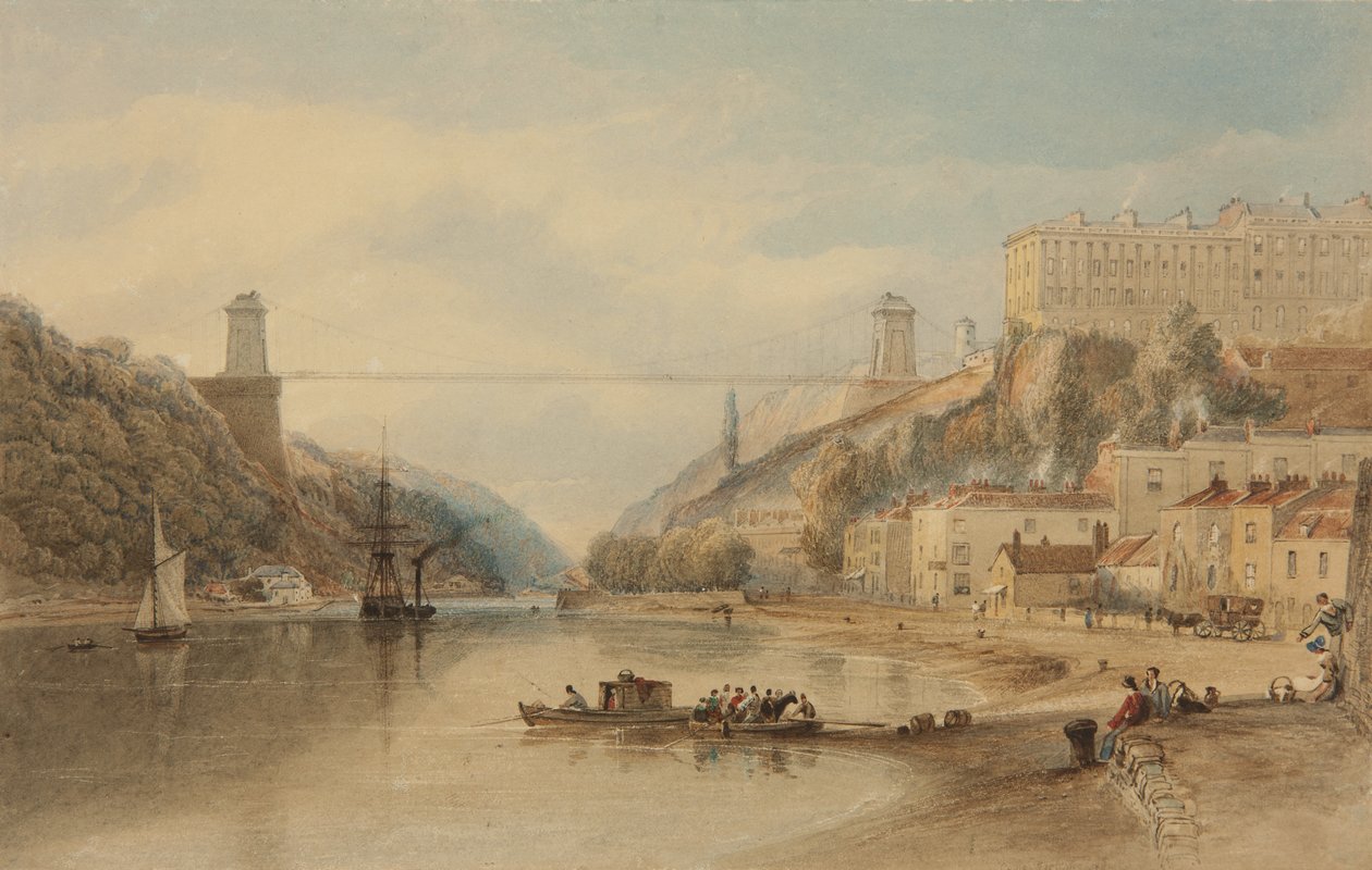 Den föreslagna hängbron från Rownham Ferry, ca. 1836 av Samuel Jackson