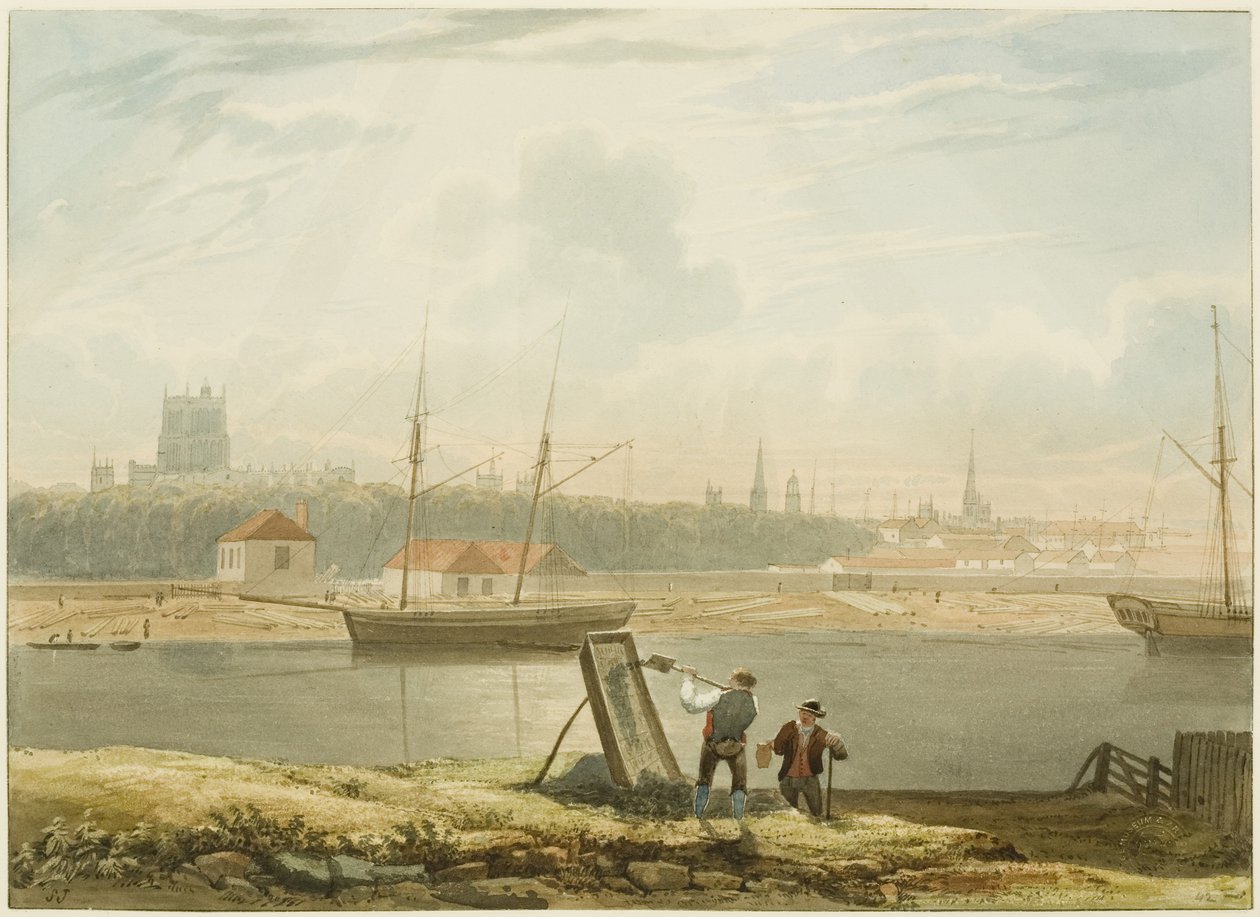 Utsikt över den flytande hamnen, ca 1825 (penna och akvarell på papper) av Samuel Jackson