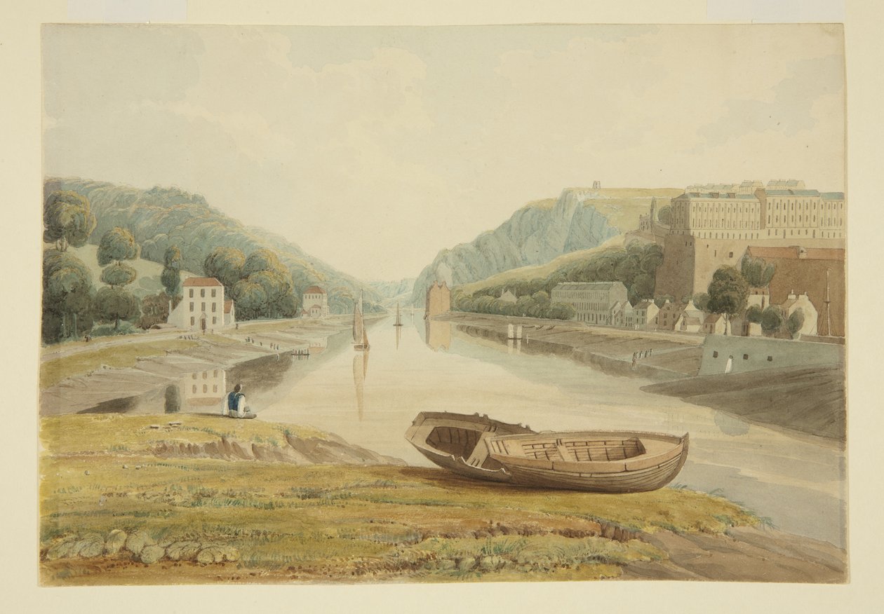 Utsikt nerför Avon med Hotwells och Clifton, ca 1825 (akvarell på papper) av Samuel Jackson