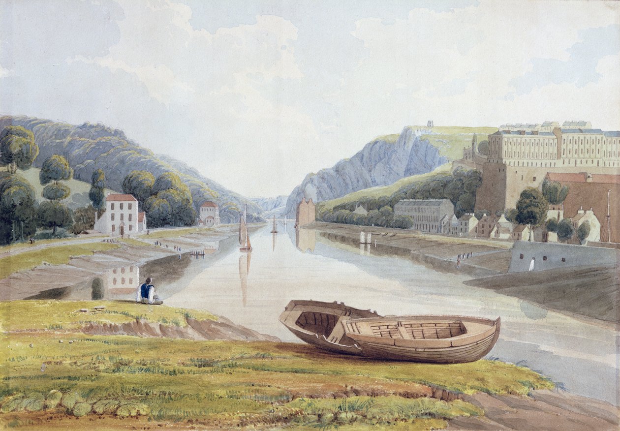 Utsikt nerför Avon med Hotwells och Clifton, ca 1825 av Samuel Jackson