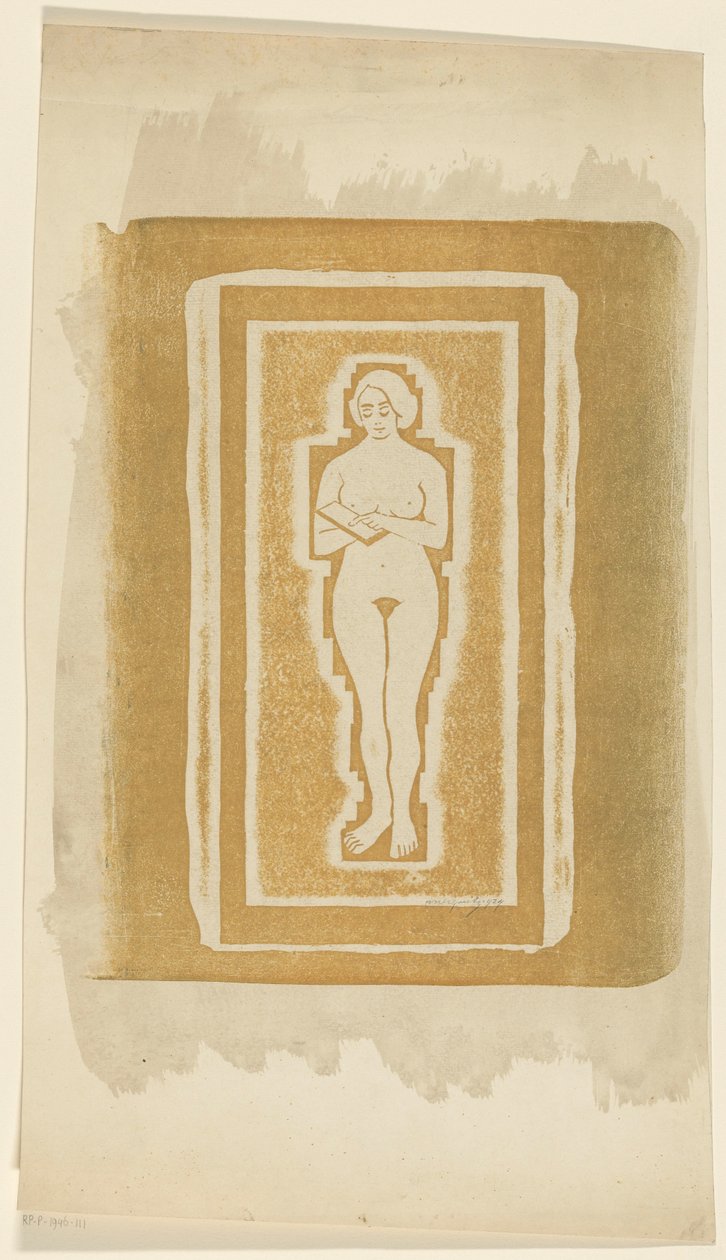 Naken med bok eller stenplatta i handen av Samuel Jessurun de Mesquita (signed by artist)