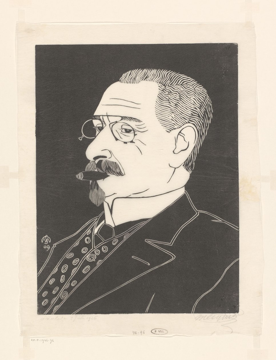 Porträtt av en okänd man med en cigarr av Samuel Jessurun de Mesquita (signed by artist)