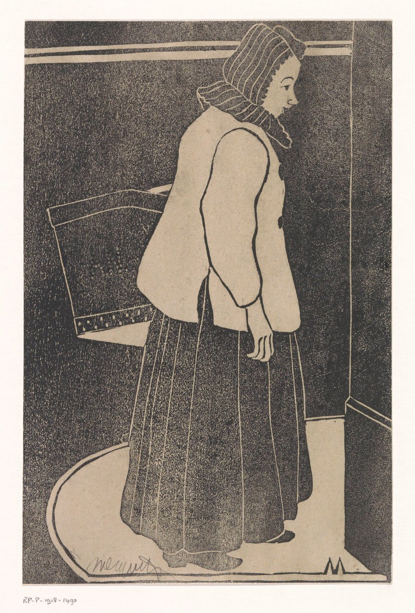 Kvinna med låda eller korg av Samuel Jessurun de Mesquita (signed by artist)