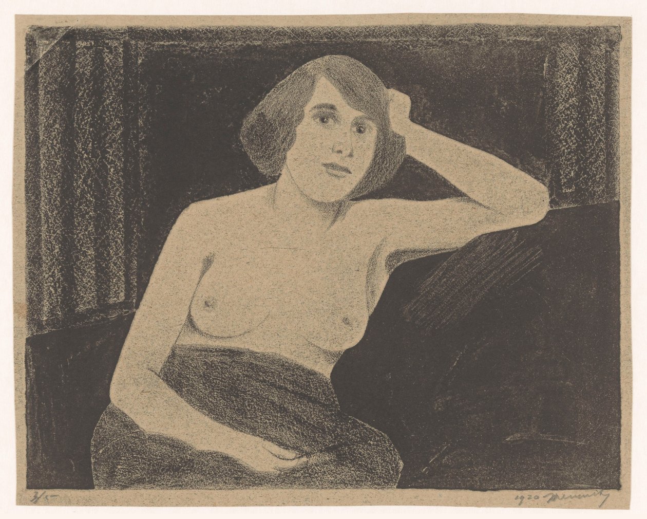 Kvinna naken, sittande på en soffa, hand mot huvud av Samuel Jessurun de Mesquita (signed by artist)