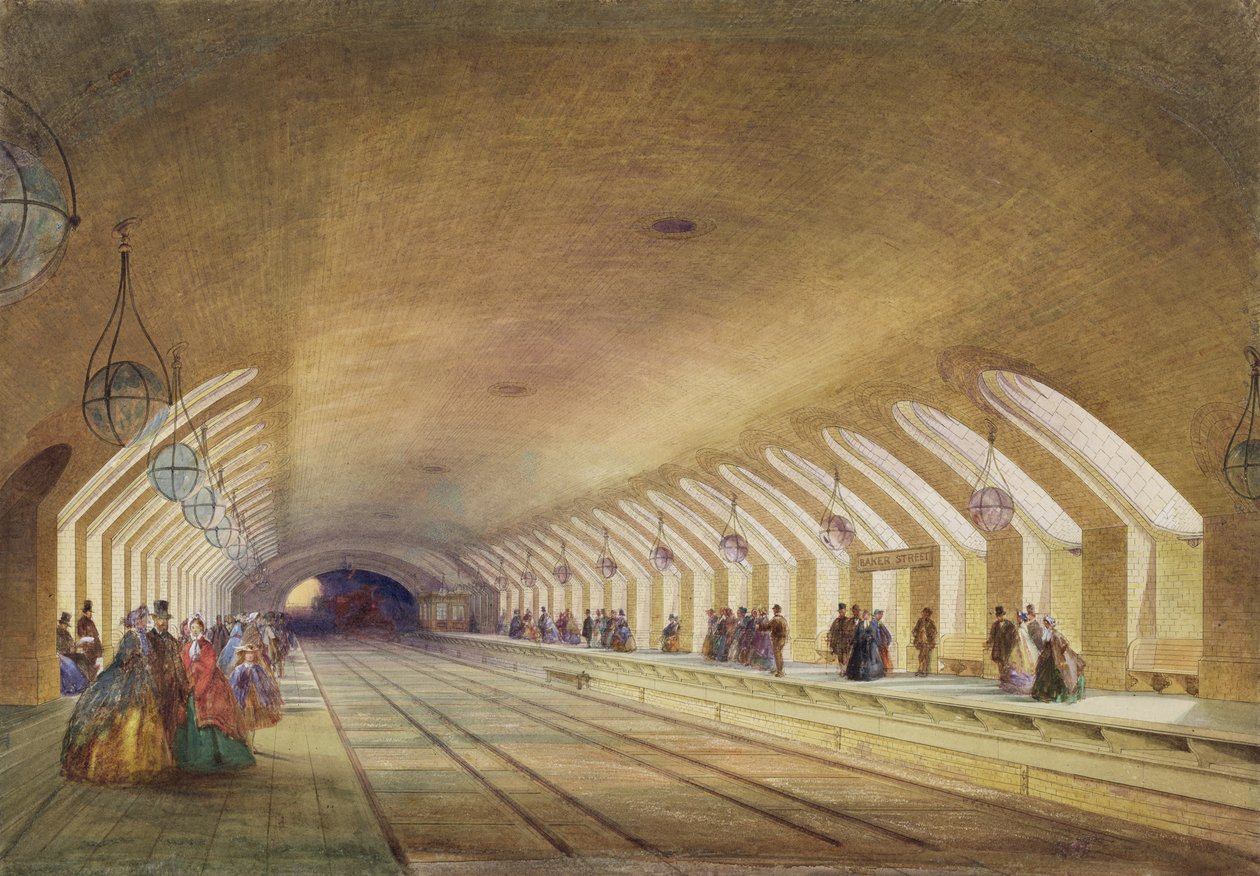 Baker Street Station, 1863 (wc och bodycolour med penna och bläck på papper) av Samuel John Hodson