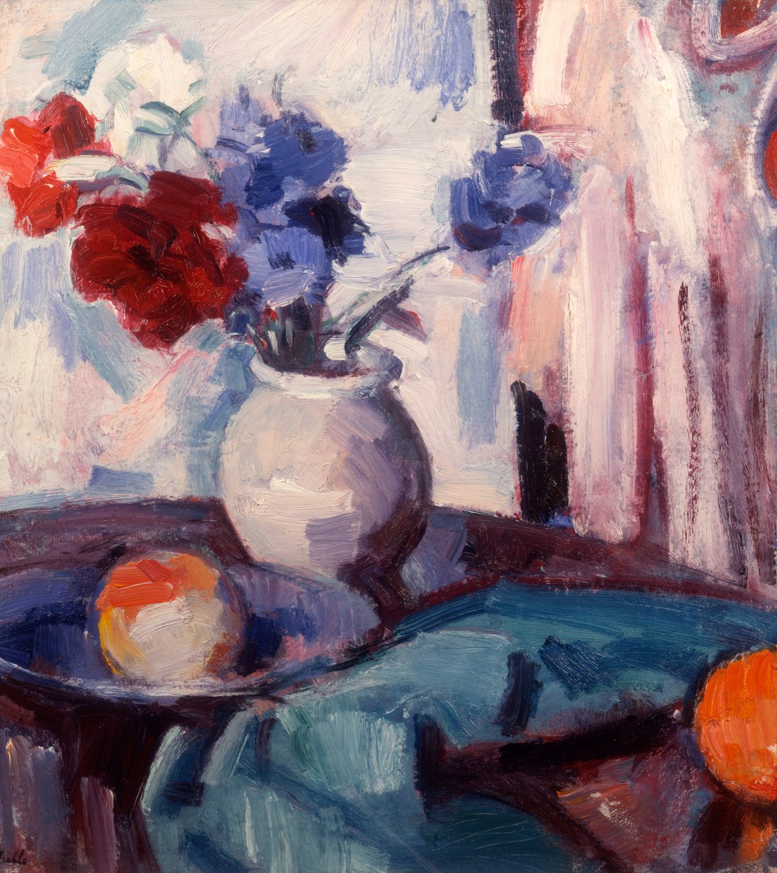 Blandade nejlikor och blåklint i en keramikvas, c.1931 av Samuel John Peploe