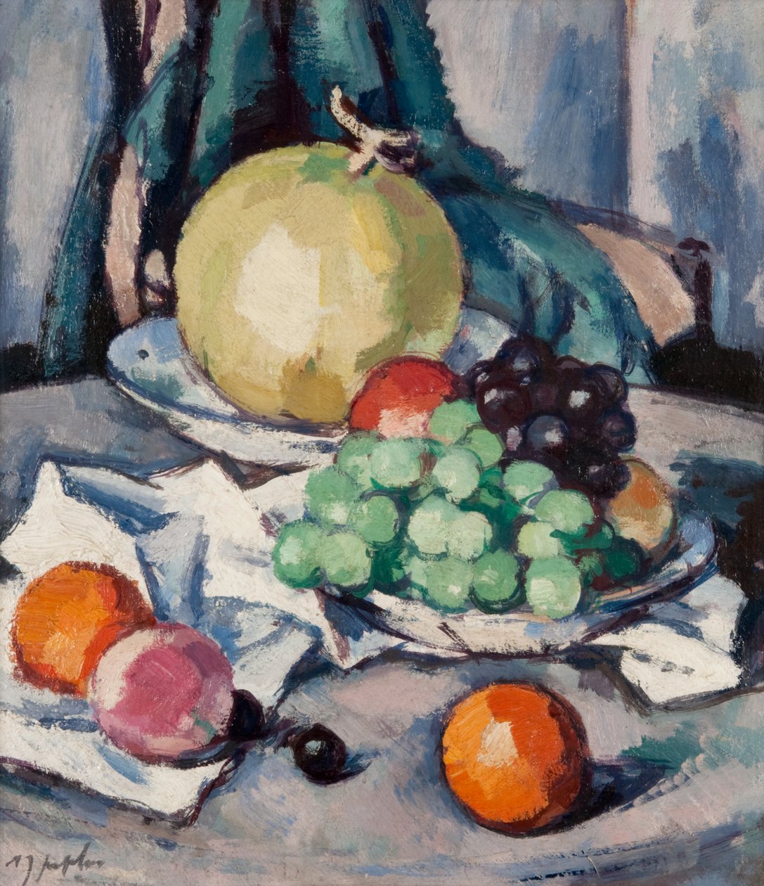Blandad frukt - melon, vindruvor och äpplen, ca 1926 (olja på duk) av Samuel John Peploe
