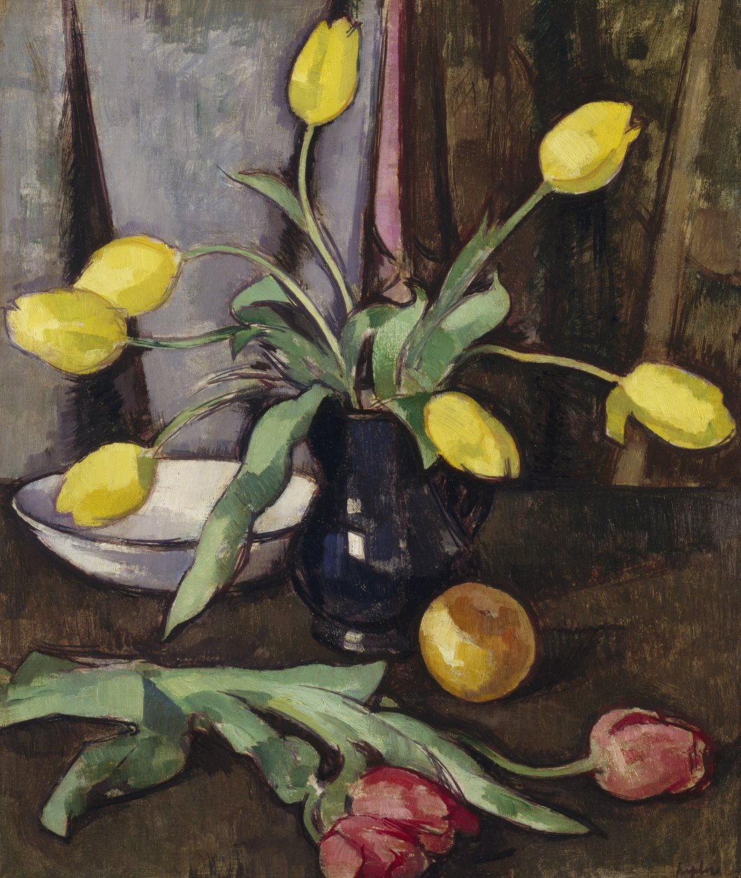 Stilleben med tulpaner (olja på duk) av Samuel John Peploe