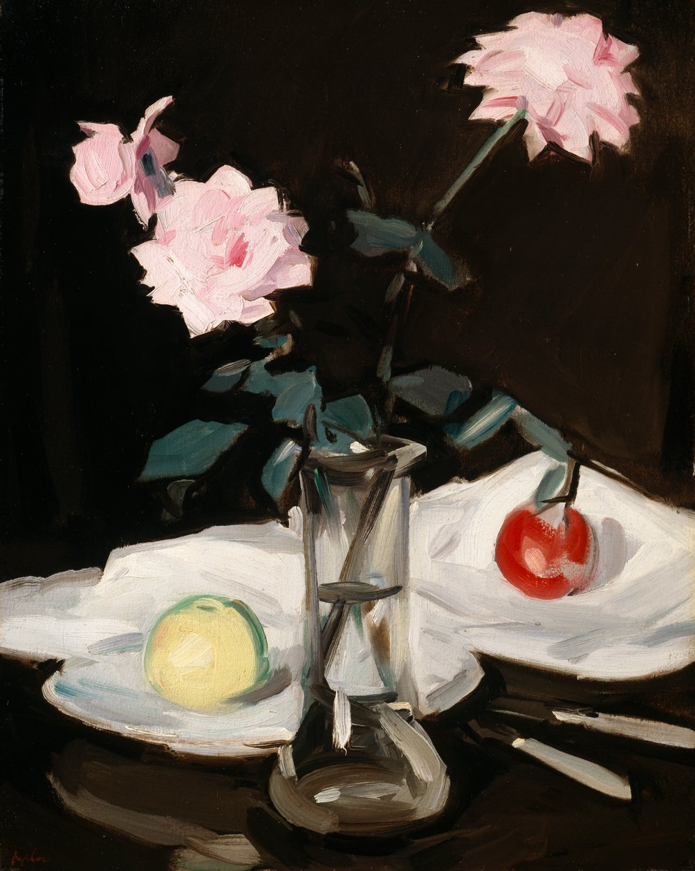 Stilleben, rosa rosor (olja på duk) av Samuel John Peploe