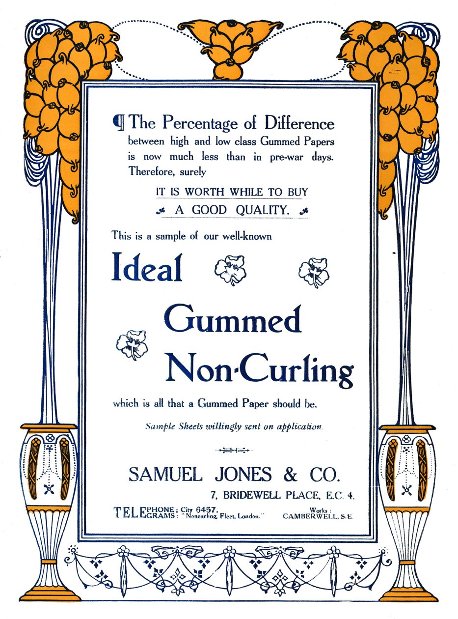 Samuel Jones & Co. - Ideal Gummed Non-Curling Annons, 1919 av Samuel Jones