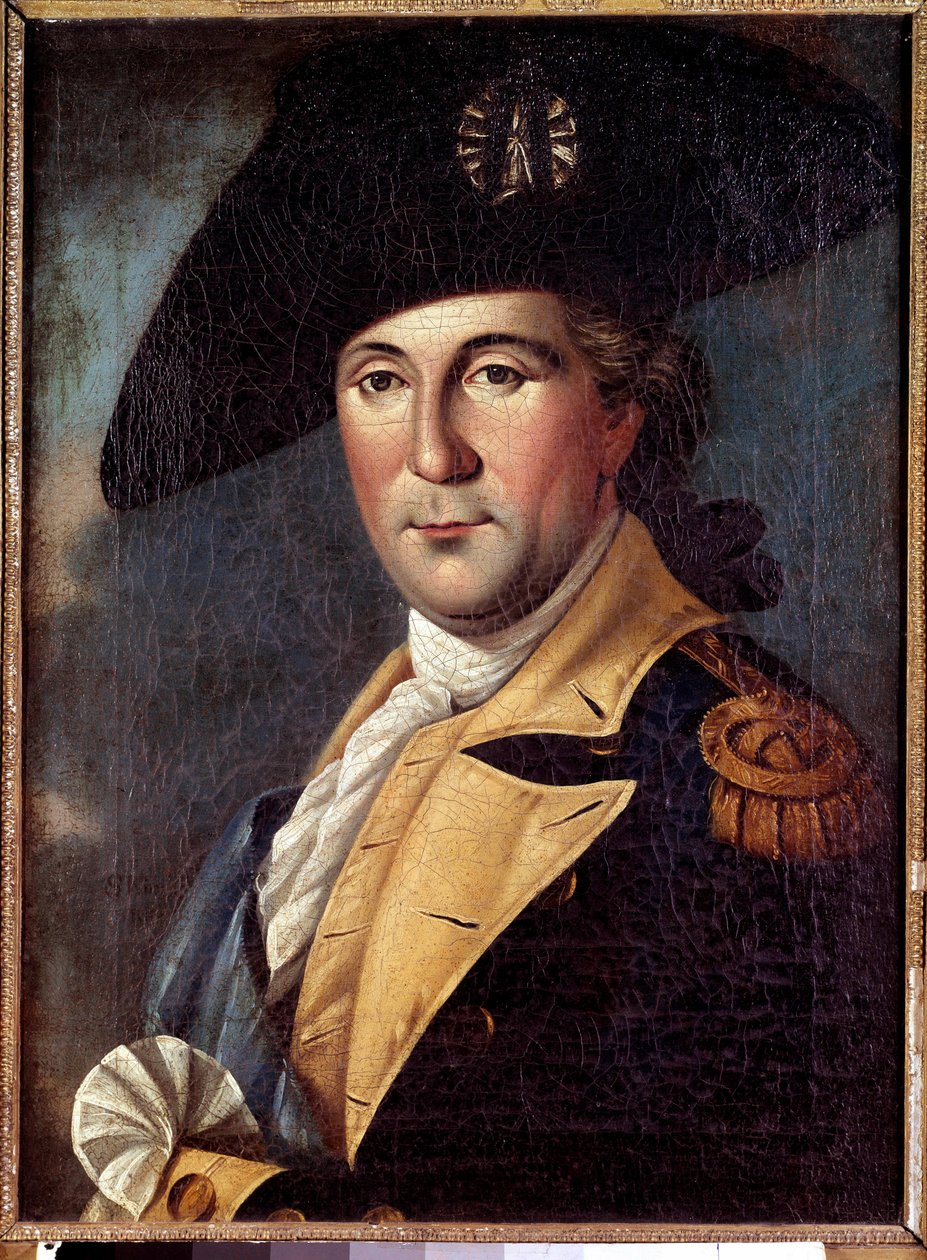 Porträtt av George Washington (1732-1789) representant i kostym Porträtt av George Washington (1732-1789) representant i allmän kostym, med halsduken av överbefälhavaren för den kontinentala armén - Målning av Samuel King (1748-1819) av Samuel King