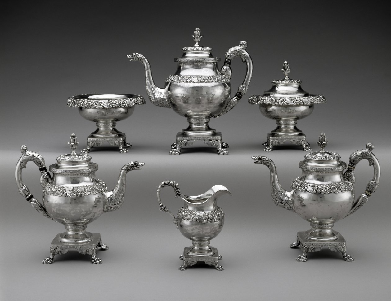 Te- och kaffeservering, c. 1824-1829 (silver) av Samuel Kirk