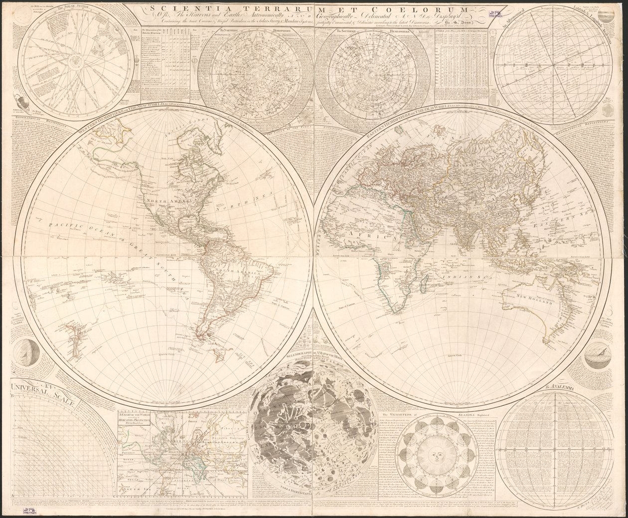 Scientia terrarum et coelorum: eller, himlen och jorden astronomiskt och geografiskt avgränsade och visade: innehåller de mest märkliga och användbara detaljerna i solstjärnorna och vardagliga systemen, troget uppräknade och avgränsade enligt t. av Samuel; Kitchin Dunn