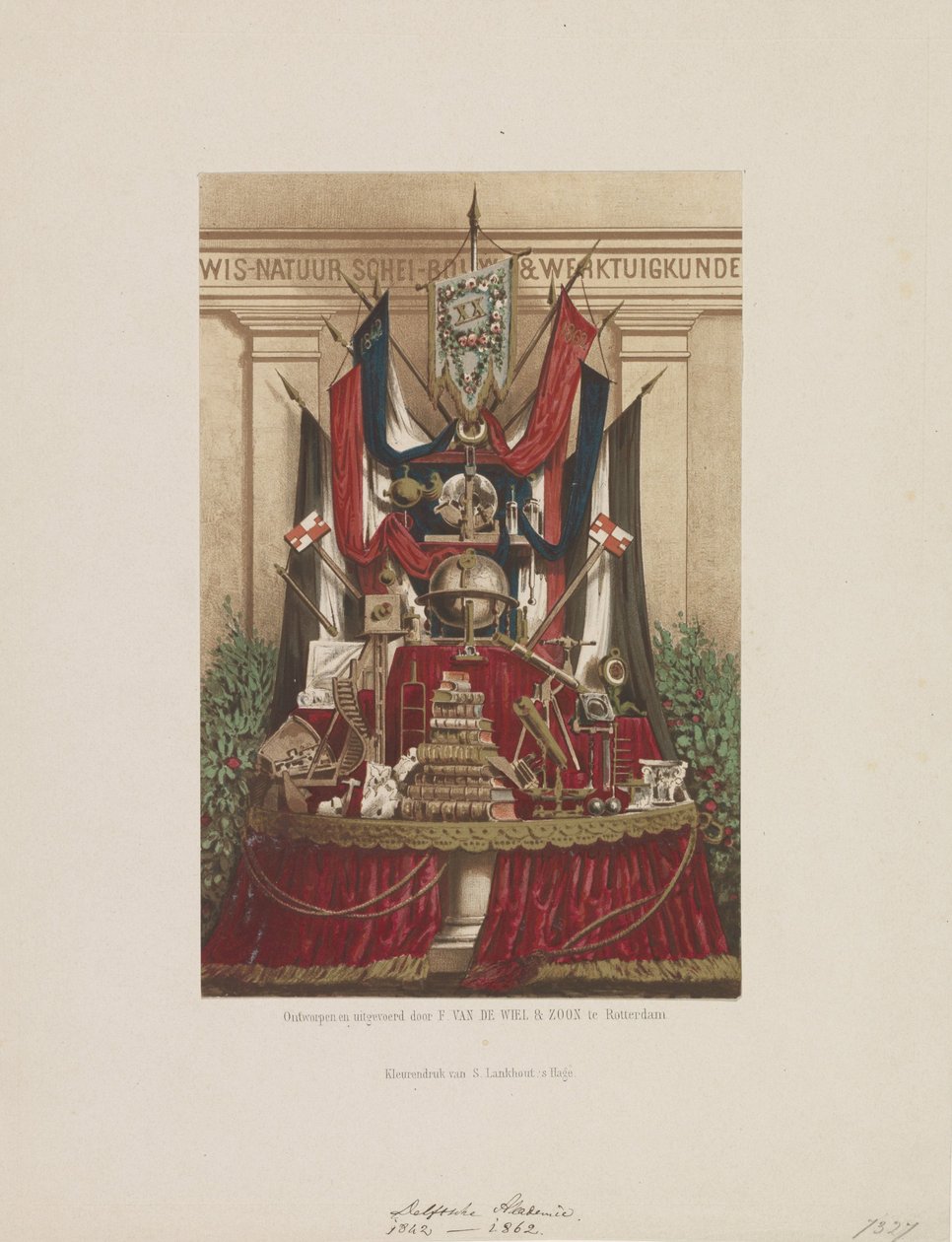 Trofé som dekoration vid firandet av tjugoårsjubileet av Delft Academy, 1862 av Samuel Lankhout