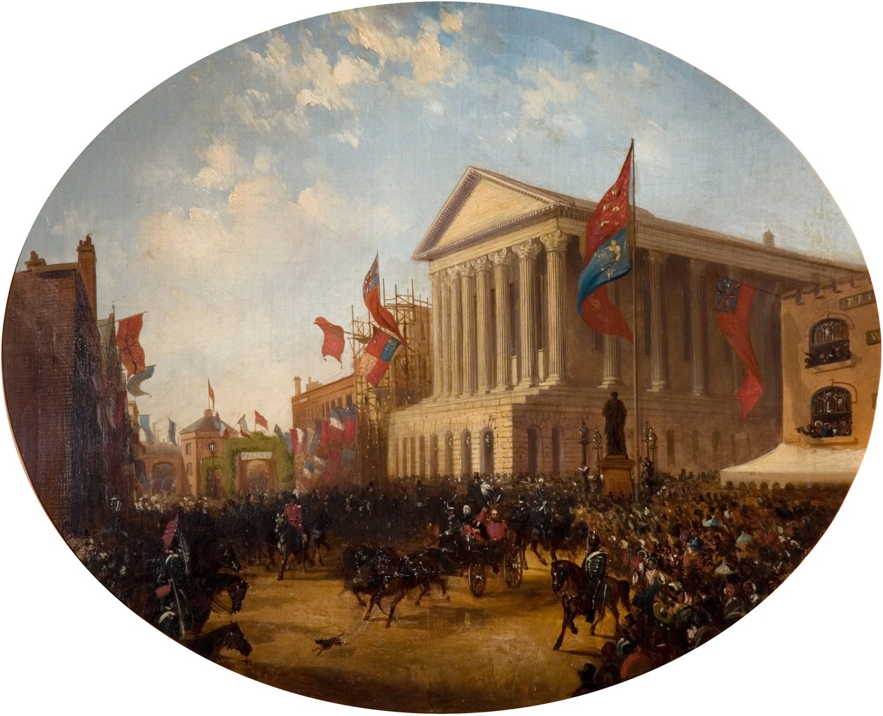 Hertigen av Cambridge lämnar rådhuset, Birmingham, 1857. av Samuel Lines