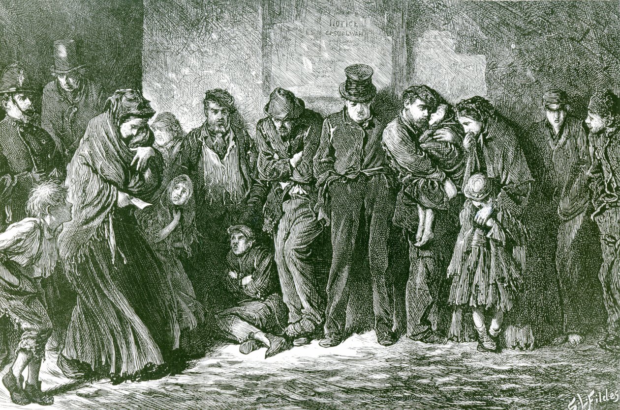 Huslös och hungrig, 1869 av Samuel Luke Fildes