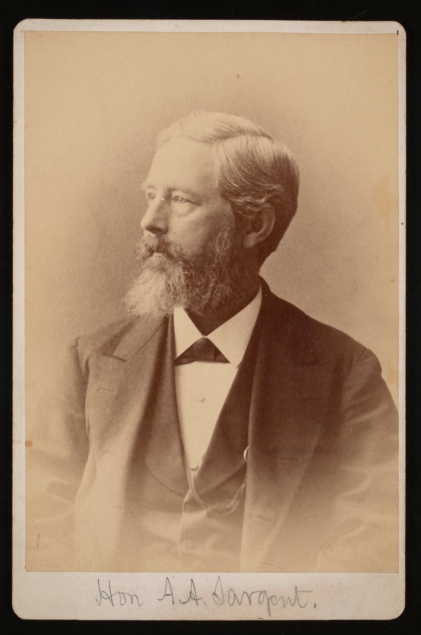 Porträtt av Aaron Augustus Sargent 1827-1887, mellan 1876 och 1880. av Samuel Montague Fassett