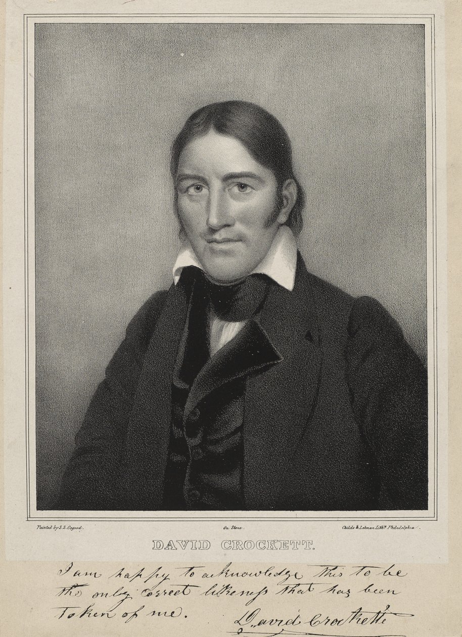 David Crockett, ca 1835 (litografi på chine collé) av Samuel Osgood