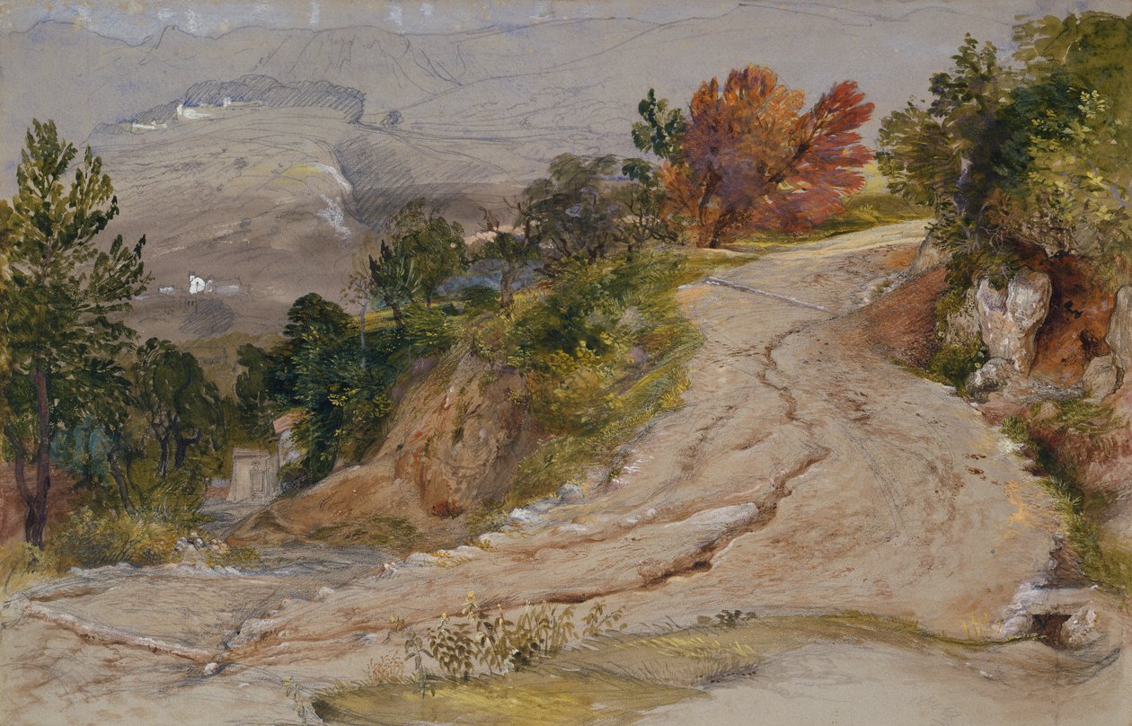 En bergsväg i Italien (penna, akvarell och kroppsfärg) av Samuel Palmer
