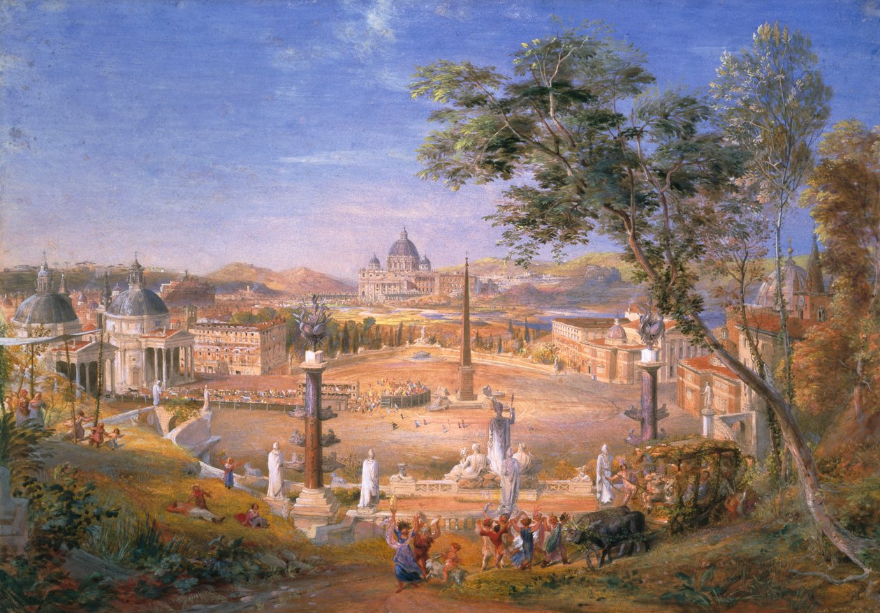 En utsikt över det moderna Rom under karnevalen, 1838 av Samuel Palmer