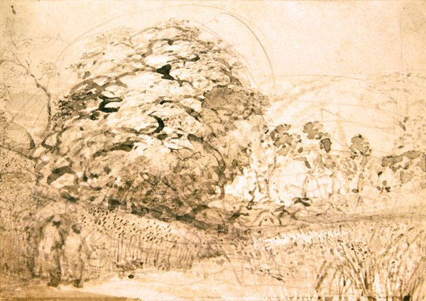 En stig genom ett sädesfält, ca 1832-33 (akvarell på papper) av Samuel Palmer