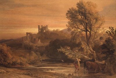 Boskap som korsar strömmen av Samuel Palmer