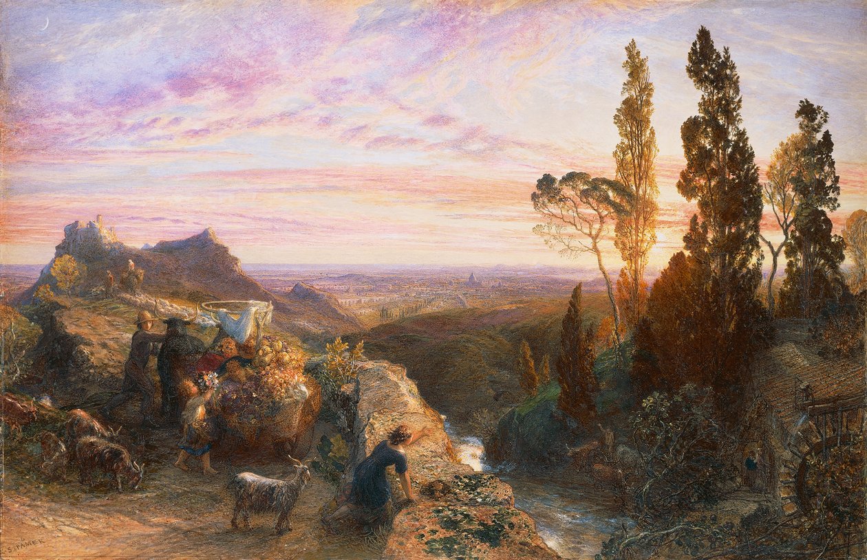 Dream in Apennines, cirka 1864, av Samuel Palmer (1805-1881), akvarell och gouache på papper överfört till trä av Samuel Palmer