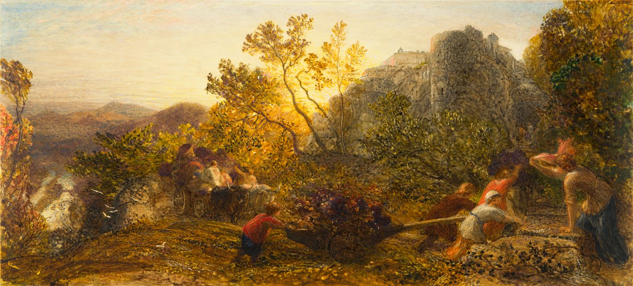 Harvest in the Vineyard, 1859 (wc, gouache och gummi arabicum på papper) av Samuel Palmer