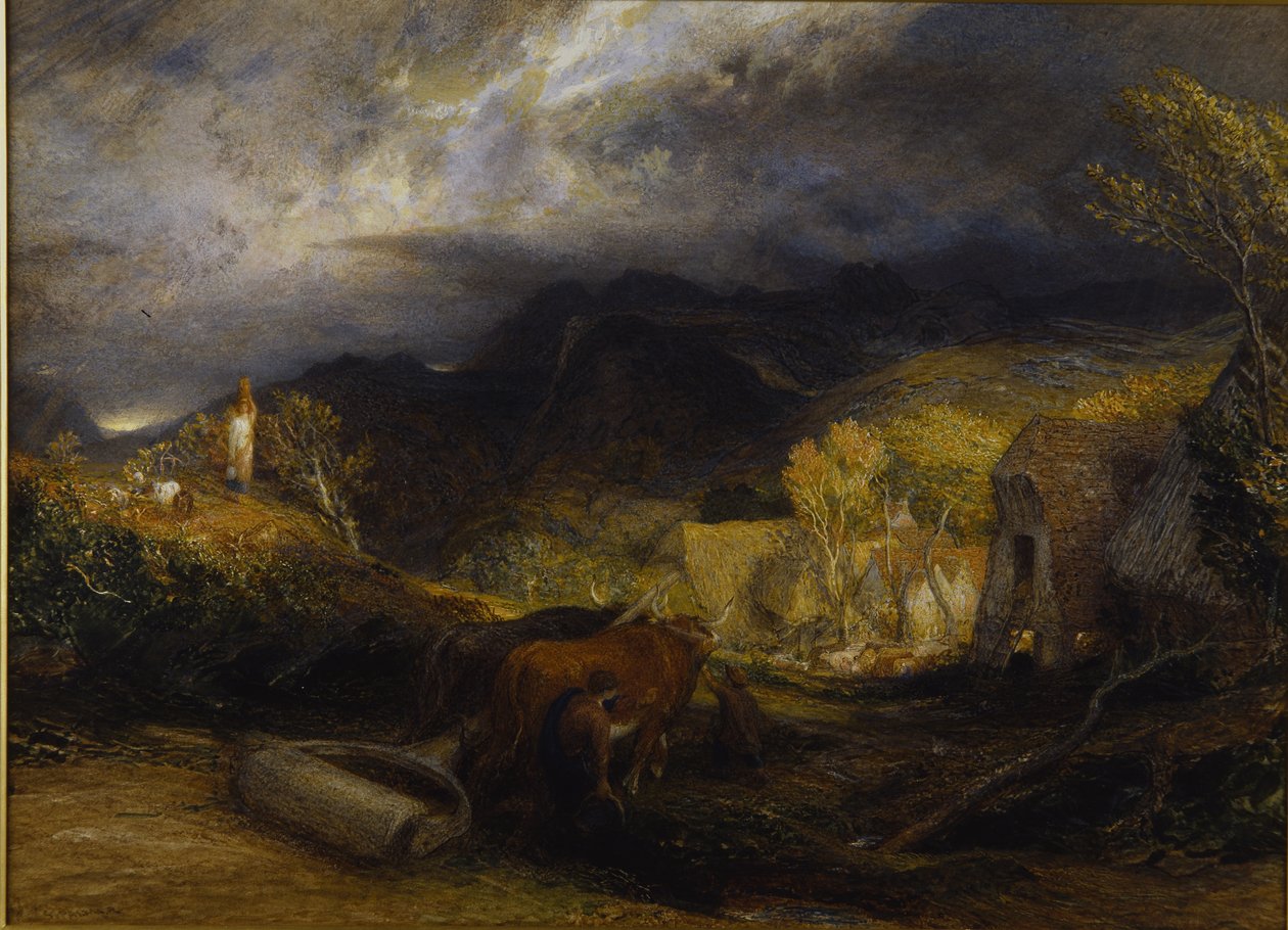 Morgon (akvarell & kroppsfärg ombord) av Samuel Palmer