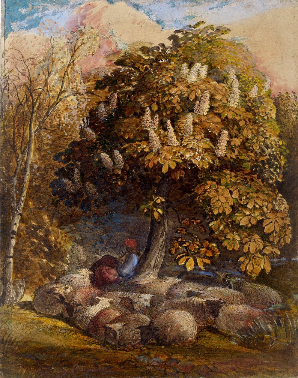Pastoral med ett hästkastanjträd, c1830-1831 av Samuel Palmer