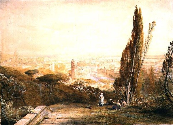 Rom, från Western Hills, ca 1840 (penna, akvarell och kroppsfärg på papper) av Samuel Palmer