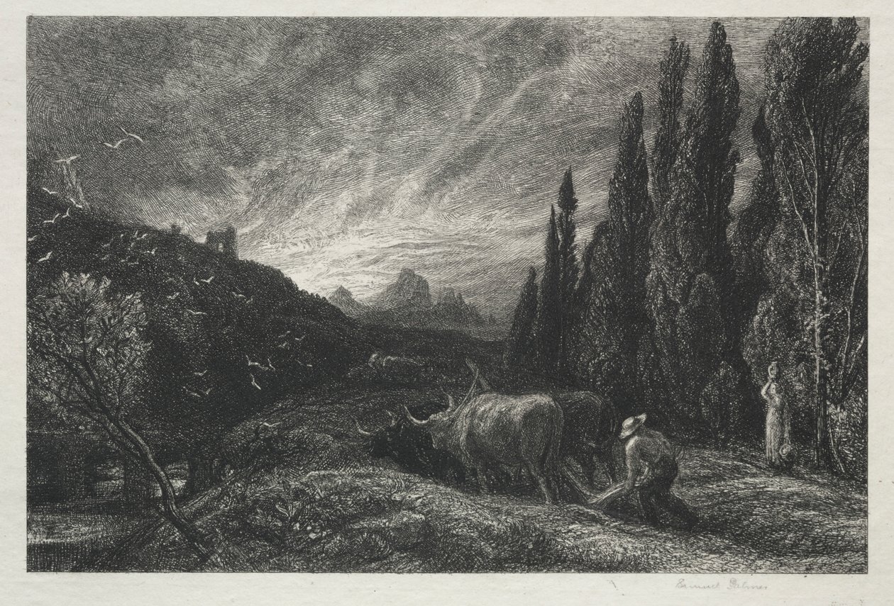 Den tidiga plogmannen. av Samuel Palmer