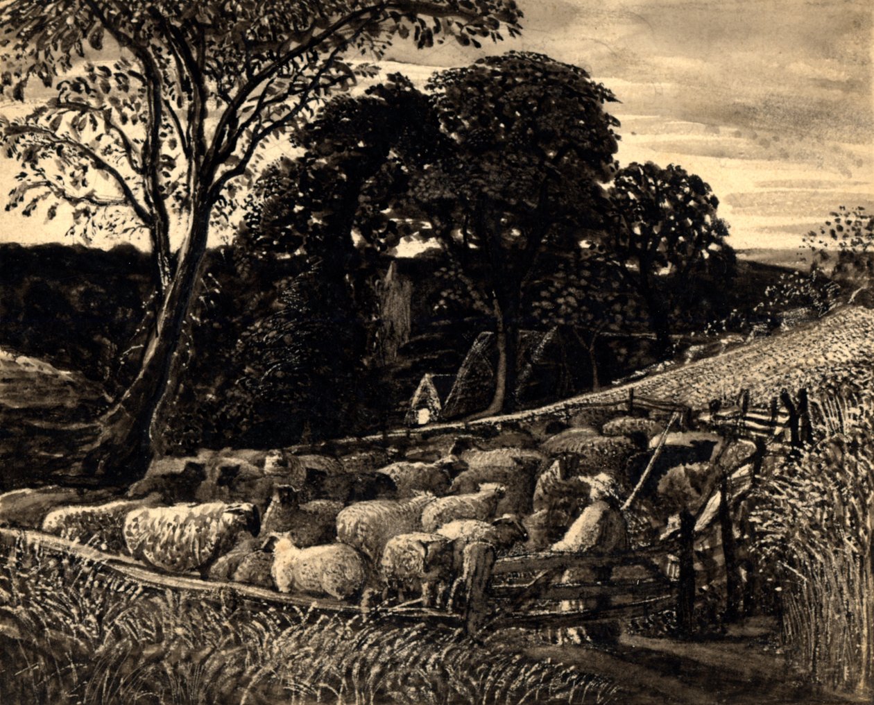 The Sheep Fold, ca 1831-32 (akvarell) av Samuel Palmer